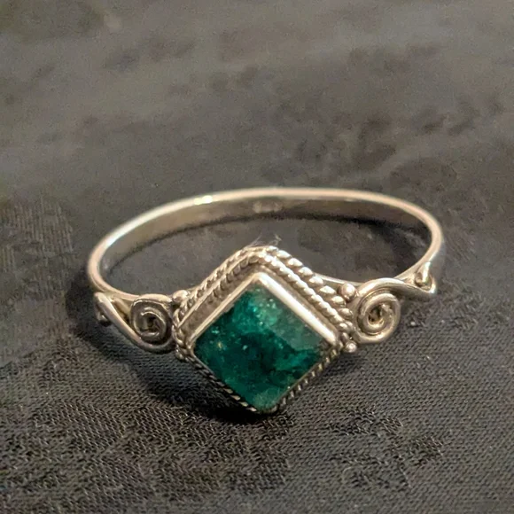 🆕 925 Solid Sterling Silver Ring Genuine Natural Emerald Ring Size 13 - Picture 5 of 11